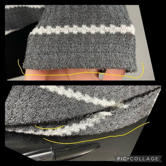 Altar'd State S Gray White Stripe Waffle Knit Long Sleeve Top Rounded Hem - Picture 10 of 12